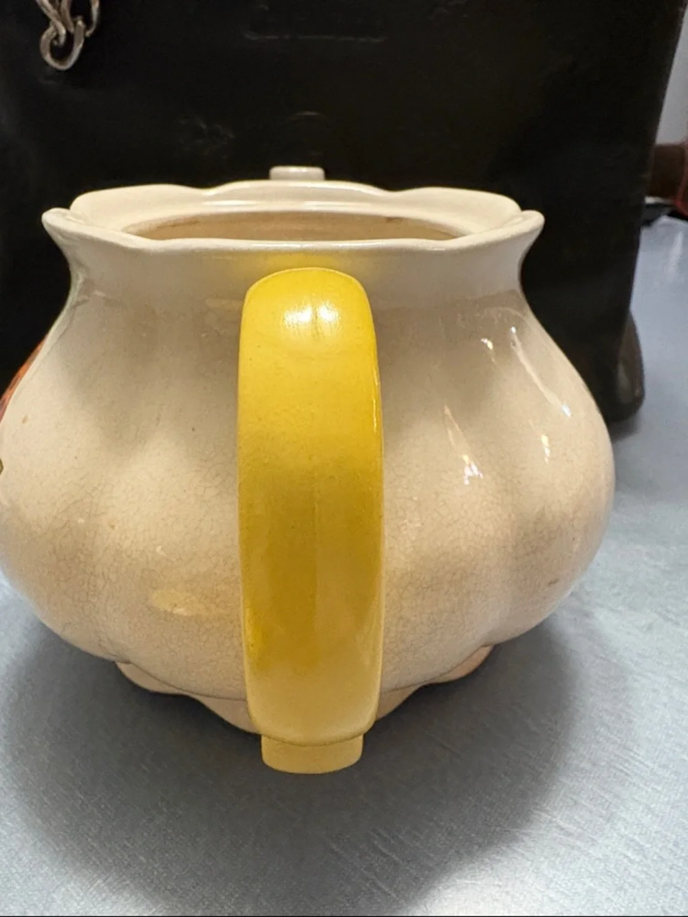 Vintage Mushroom Ceramic Teapot with Yellow Lid and Handle